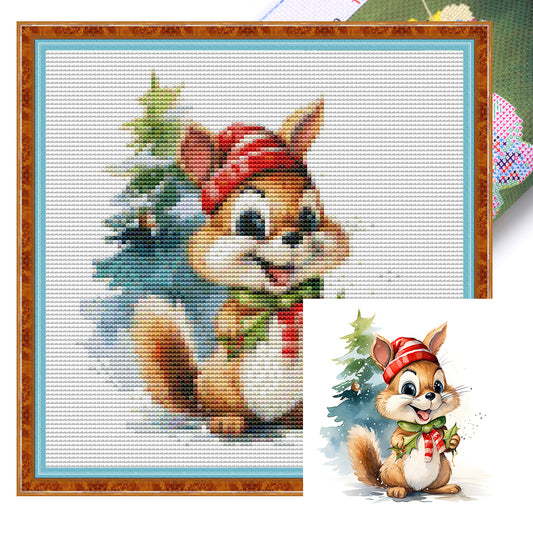 Christmas Squirrel - 18CT Stamped Cross Stitch 20*20CM(Joy Sunday)