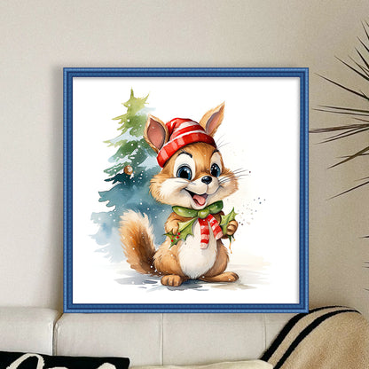 Christmas Squirrel - 18CT Stamped Cross Stitch 20*20CM(Joy Sunday)