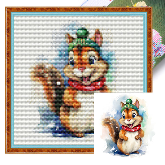 Christmas Squirrel - 18CT Stamped Cross Stitch 20*20CM(Joy Sunday)