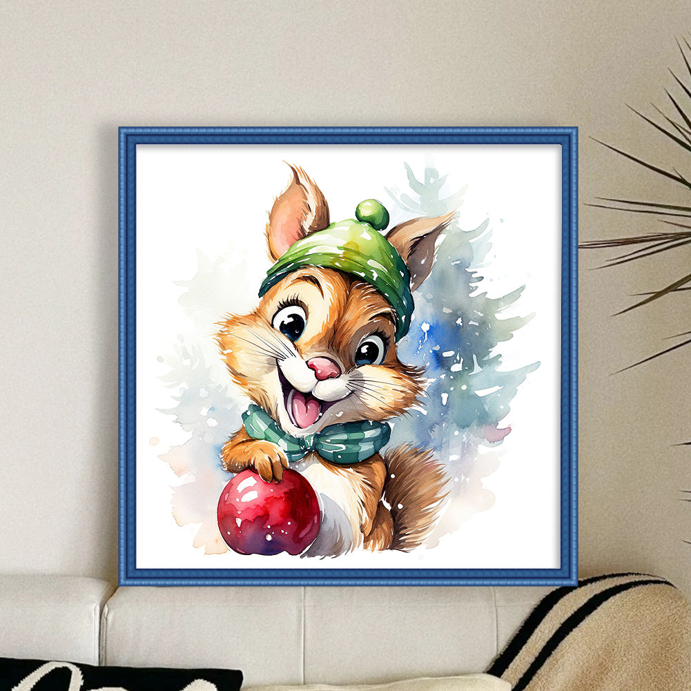 Christmas Squirrel - 18CT Stamped Cross Stitch 20*20CM(Joy Sunday)