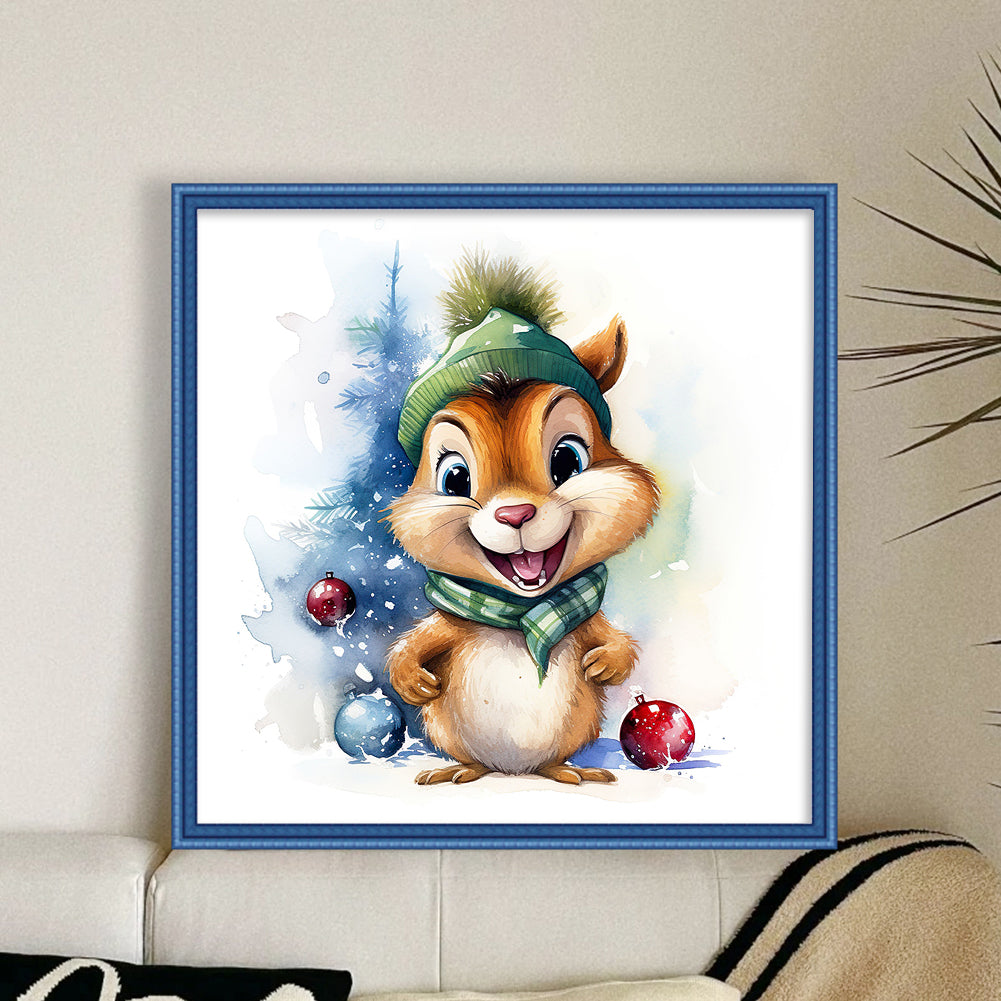 Christmas Squirrel - 18CT Stamped Cross Stitch 20*20CM(Joy Sunday)