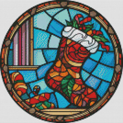 Glass Painting-Christmas Stocking - 18CT Stamped Cross Stitch 25*25CM(Joy Sunday)