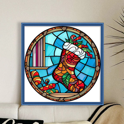 Glass Painting-Christmas Stocking - 18CT Stamped Cross Stitch 25*25CM(Joy Sunday)