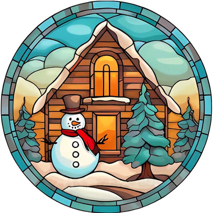 Glass Painting-Christmas Cabin - 18CT Stamped Cross Stitch 25*25CM(Joy Sunday)
