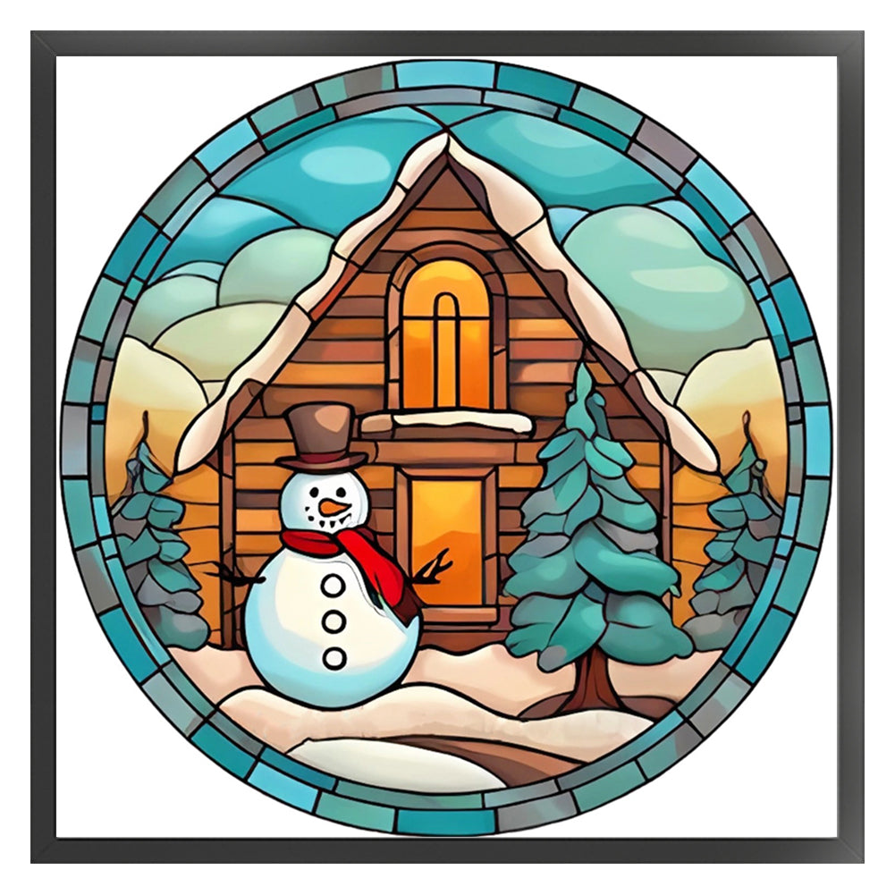 Glass Painting-Christmas Cabin - 18CT Stamped Cross Stitch 25*25CM(Joy Sunday)
