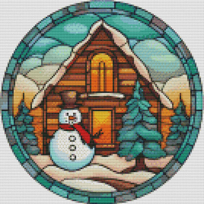 Glass Painting-Christmas Cabin - 18CT Stamped Cross Stitch 25*25CM(Joy Sunday)