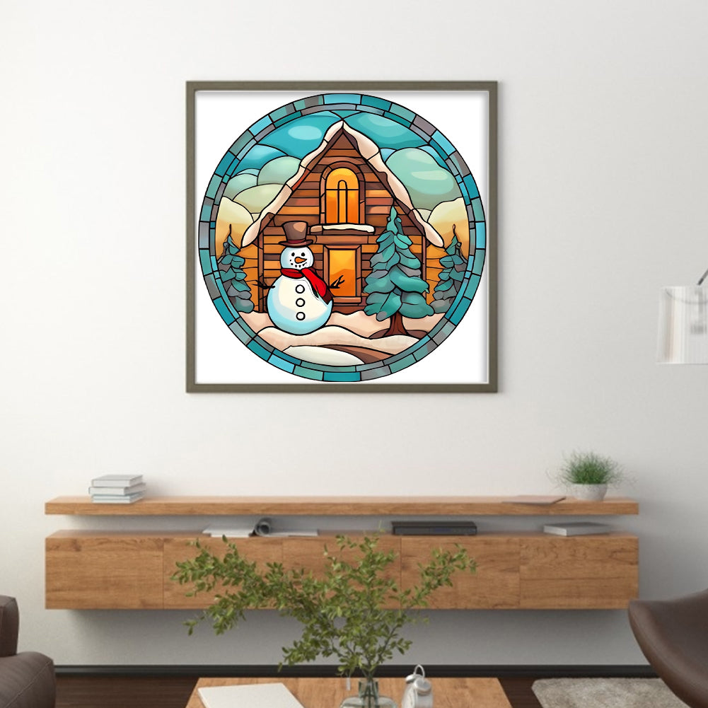 Glass Painting-Christmas Cabin - 18CT Stamped Cross Stitch 25*25CM(Joy Sunday)