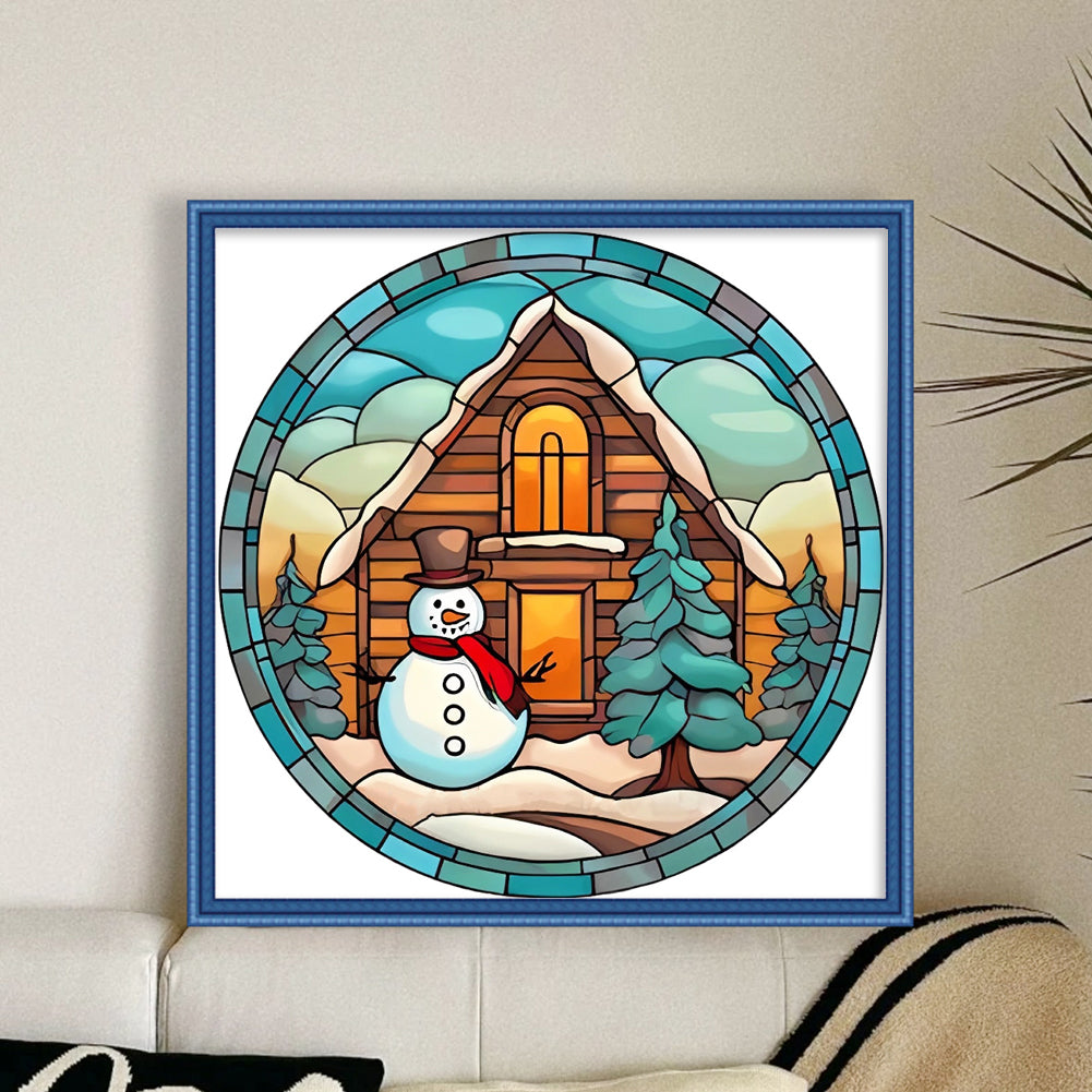 Glass Painting-Christmas Cabin - 18CT Stamped Cross Stitch 25*25CM(Joy Sunday)