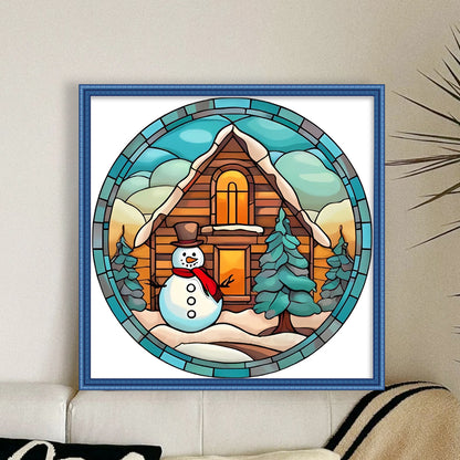 Glass Painting-Christmas Cabin - 18CT Stamped Cross Stitch 25*25CM(Joy Sunday)