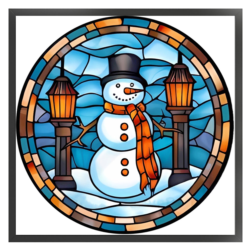 Glass Painting-Christmas Snowman - 18CT Stamped Cross Stitch 25*25CM(Joy Sunday)