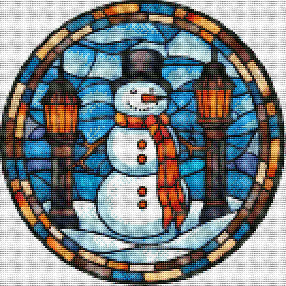 Glass Painting-Christmas Snowman - 18CT Stamped Cross Stitch 25*25CM(Joy Sunday)