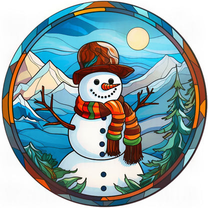 Glass Painting-Christmas Snowman - 18CT Stamped Cross Stitch 25*25CM