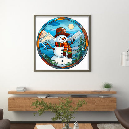 Glass Painting-Christmas Snowman - 18CT Stamped Cross Stitch 25*25CM