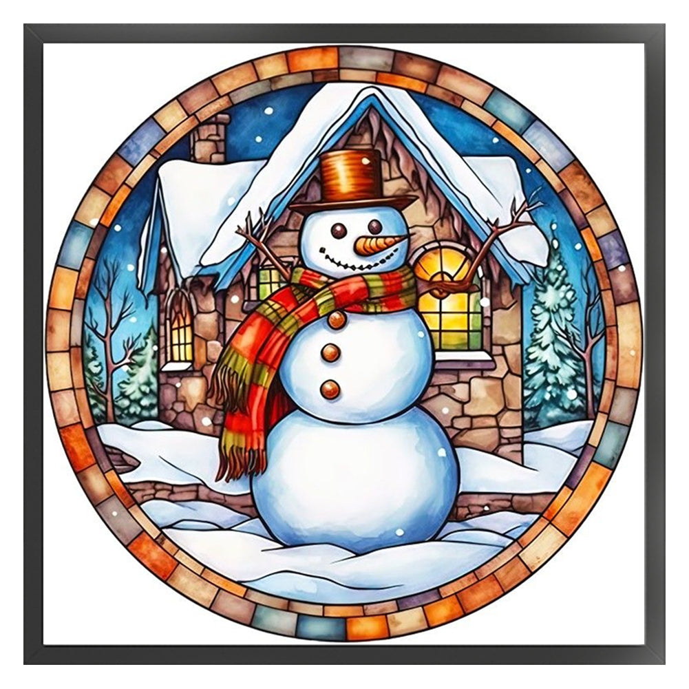 Glass Painting-Christmas Snowman - 18CT Stamped Cross Stitch 25*25CM(Joy Sunday)