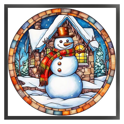 Glass Painting-Christmas Snowman - 18CT Stamped Cross Stitch 25*25CM(Joy Sunday)