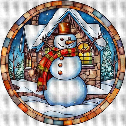 Glass Painting-Christmas Snowman - 18CT Stamped Cross Stitch 25*25CM(Joy Sunday)
