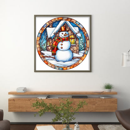 Glass Painting-Christmas Snowman - 18CT Stamped Cross Stitch 25*25CM(Joy Sunday)