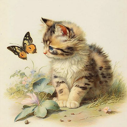 Kitten And Butterfly - Full Round Drill Diamond Painting 30*30CM