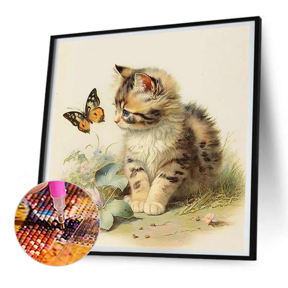 Kitten And Butterfly - Full Round Drill Diamond Painting 30*30CM