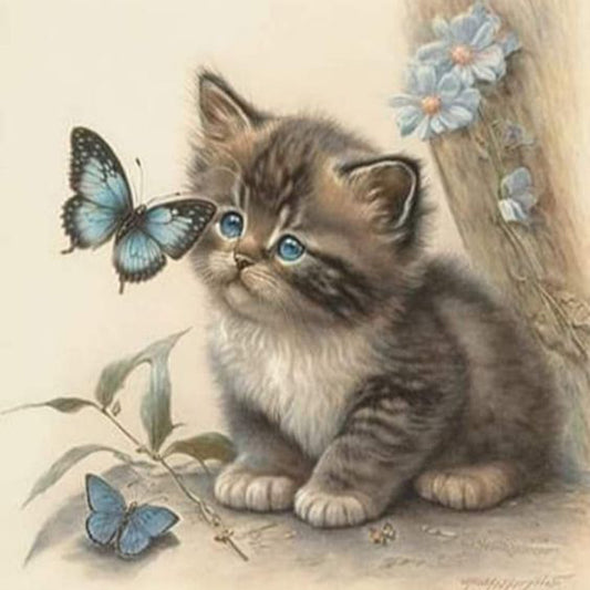 Kitten And Butterfly - Full Round Drill Diamond Painting 30*30CM