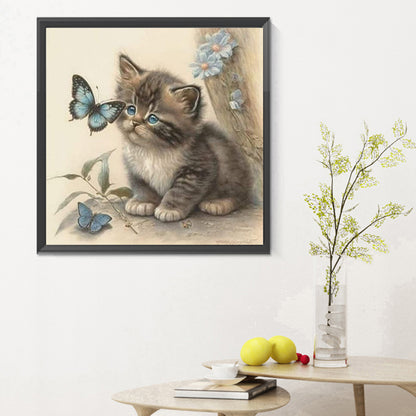 Kitten And Butterfly - Full Round Drill Diamond Painting 30*30CM