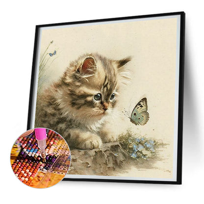 Kitten And Butterfly - Full Round Drill Diamond Painting 30*30CM