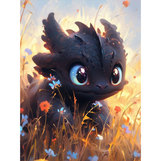 Toothless And Flowers - Full Round Drill Diamond Painting 30*40CM