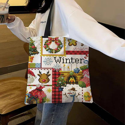 Embroidery Kit Christmas Tree Cross Stitch Canvas Tote Bag for Beginners 40x40cm