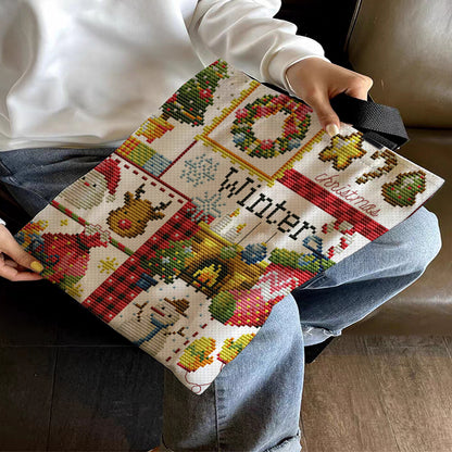 Embroidery Kit Christmas Tree Cross Stitch Canvas Tote Bag for Beginners 40x40cm