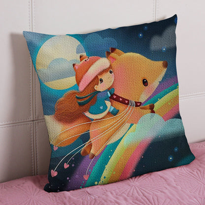 17.72x17.72In Fox Girl Cross Stitch Pillow Kit with Zip for Adults Sewing Craft