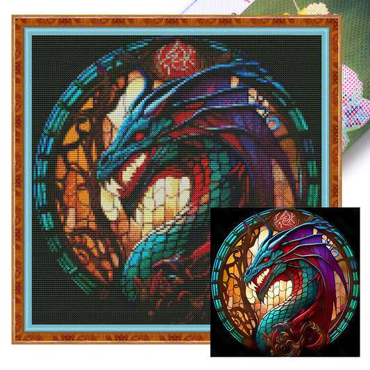 Glass Painting-Pterosaur - 11CT Stamped Cross Stitch 40*40CM(Joy Sunday)