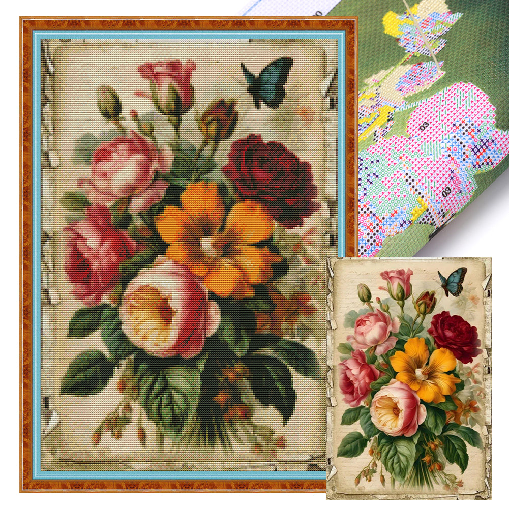 Retro Poster - Flowers - 11CT Stamped Cross Stitch 40*60CM(Joy Sunday)