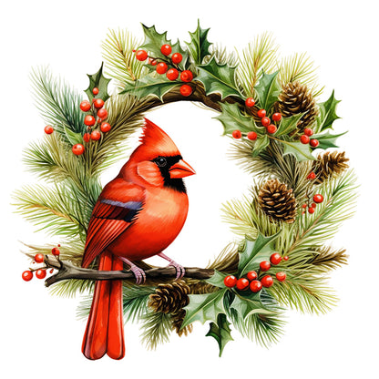 Cardinal In Wreath - Full Round Drill Diamond Painting 40*40CM