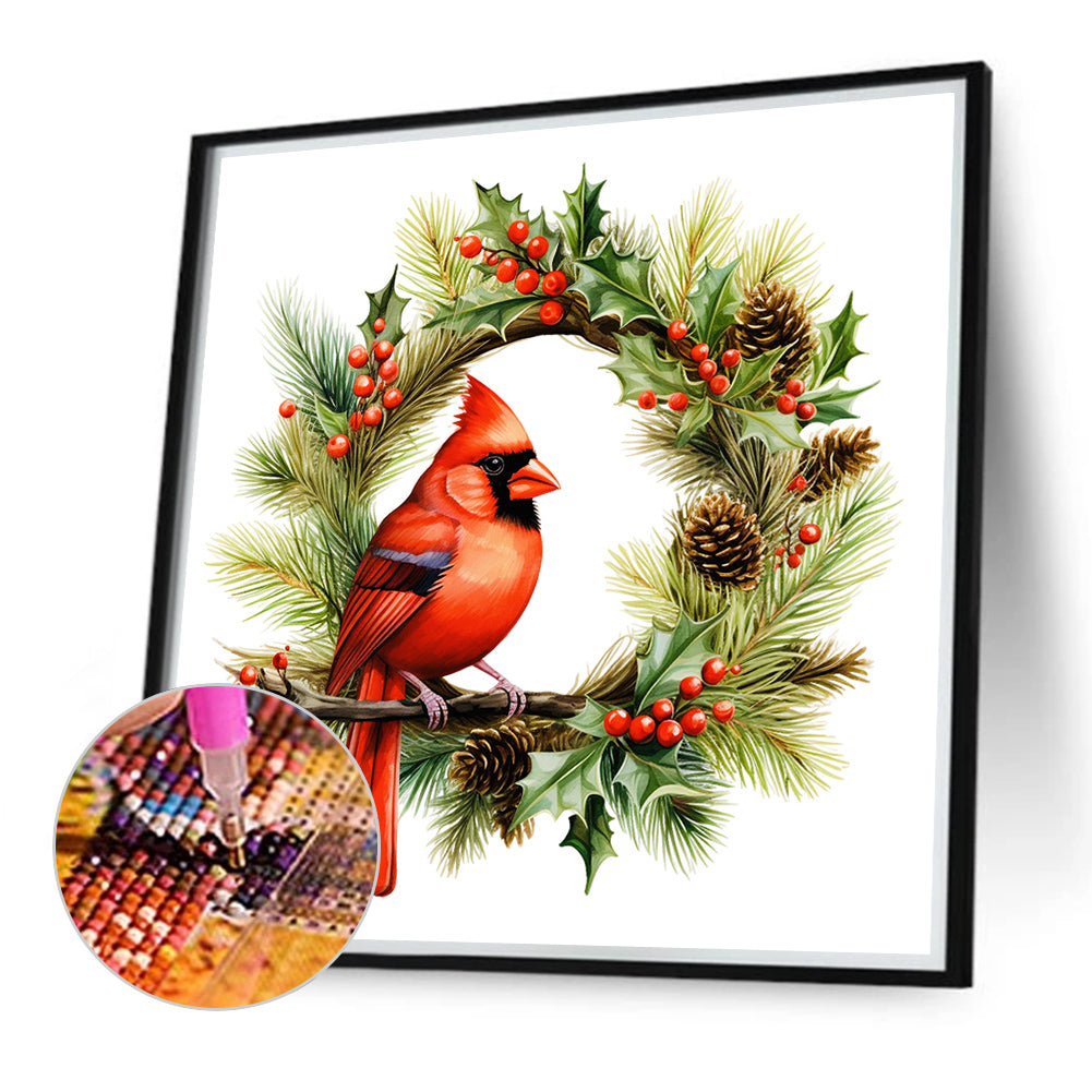 Cardinal In Wreath - Full Round Drill Diamond Painting 40*40CM