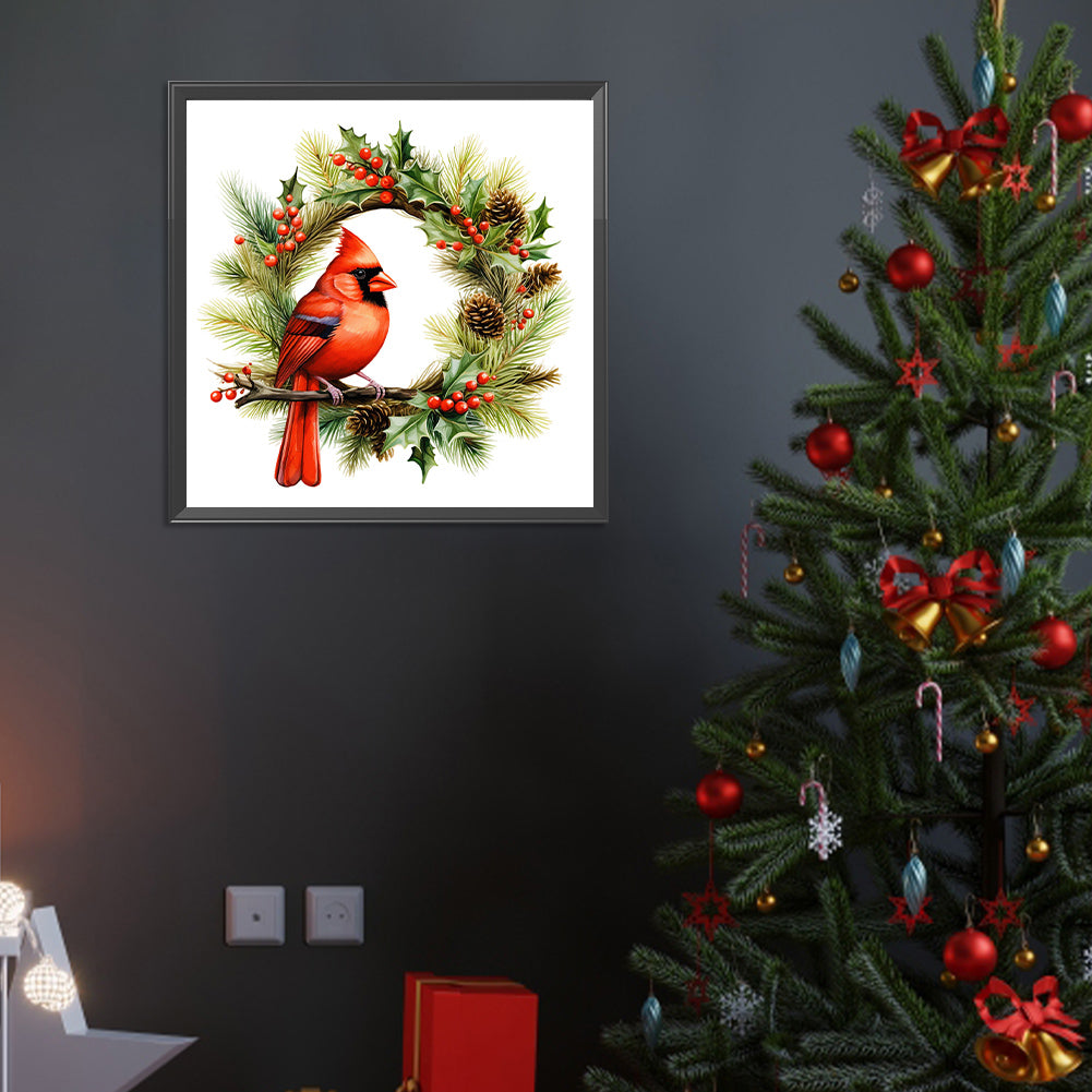 Cardinal In Wreath - Full Round Drill Diamond Painting 40*40CM