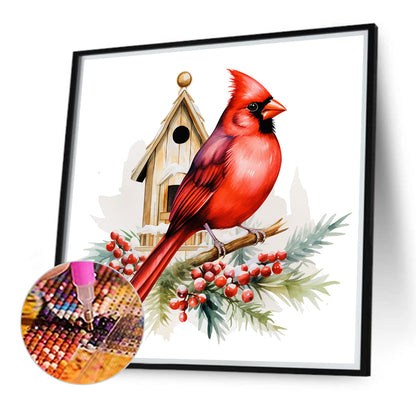 Cardinal Standing In Front Of House - Full Round Drill Diamond Painting 40*40CM