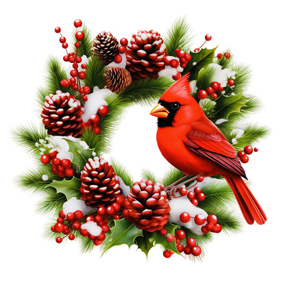 Cardinal On Squirrel Wreath - Full Round Drill Diamond Painting 40*40CM