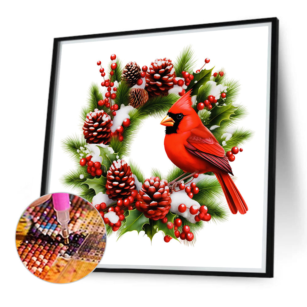 Cardinal On Squirrel Wreath - Full Round Drill Diamond Painting 40*40CM