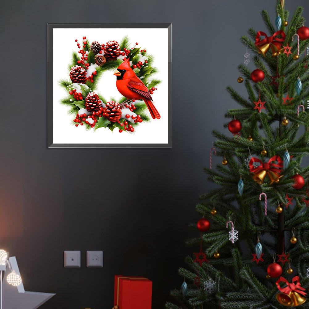 Cardinal On Squirrel Wreath - Full Round Drill Diamond Painting 40*40CM