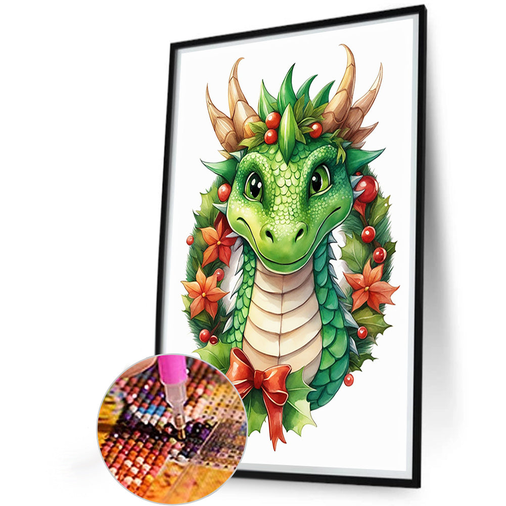 Dinosaur Poking Out Of Festive Garland - Full Round Drill Diamond Painting 40*60CM