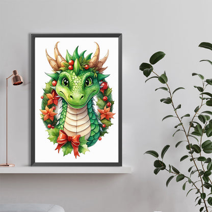 Dinosaur Poking Out Of Festive Garland - Full Round Drill Diamond Painting 40*60CM