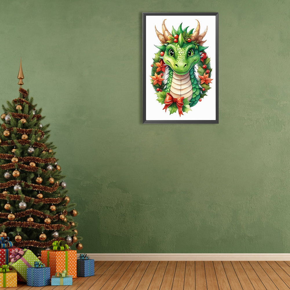 Dinosaur Poking Out Of Festive Garland - Full Round Drill Diamond Painting 40*60CM