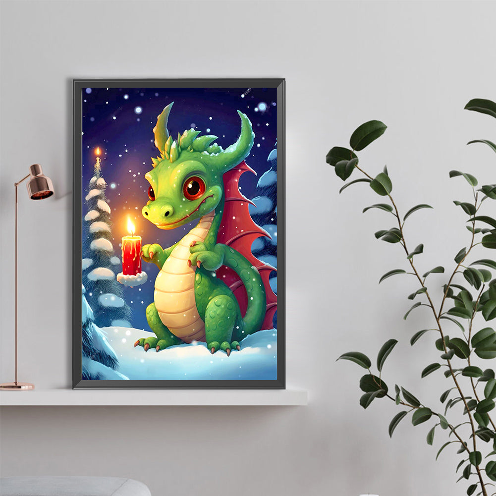 Christmas Candle Cartoon Dragon - Full Round Drill Diamond Painting 40*60CM