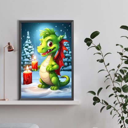 Christmas Dragon Holding Candle - Full Round Drill Diamond Painting 40*60CM