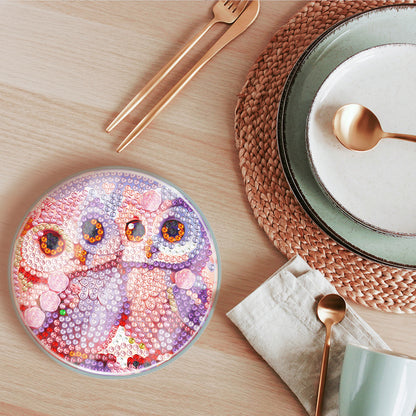 6 PCS Acrylic Washable Diamond Painting Art Coasters Kits with Holder (Owl)