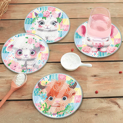 6 PCS Acrylic Washable Diamond Painting Coasters Kits with Holder (Cute Animal)