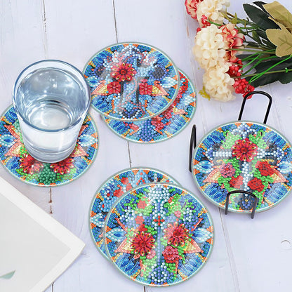 6 PCS Acrylic Washable Diamond Painting Art Coasters Kits with Holder (Cross)