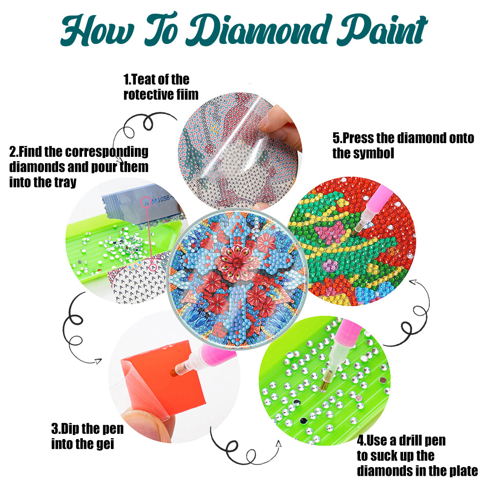 6 PCS Acrylic Washable Diamond Painting Art Coasters Kits with Holder (Cross)