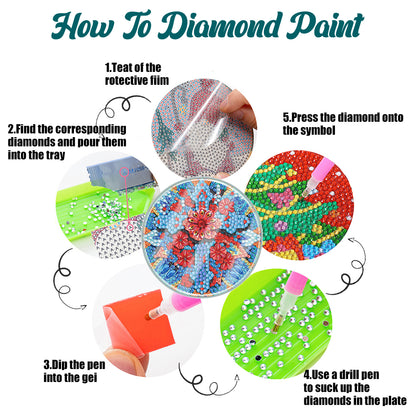 6 PCS Acrylic Washable Diamond Painting Art Coasters Kits with Holder (Cross)