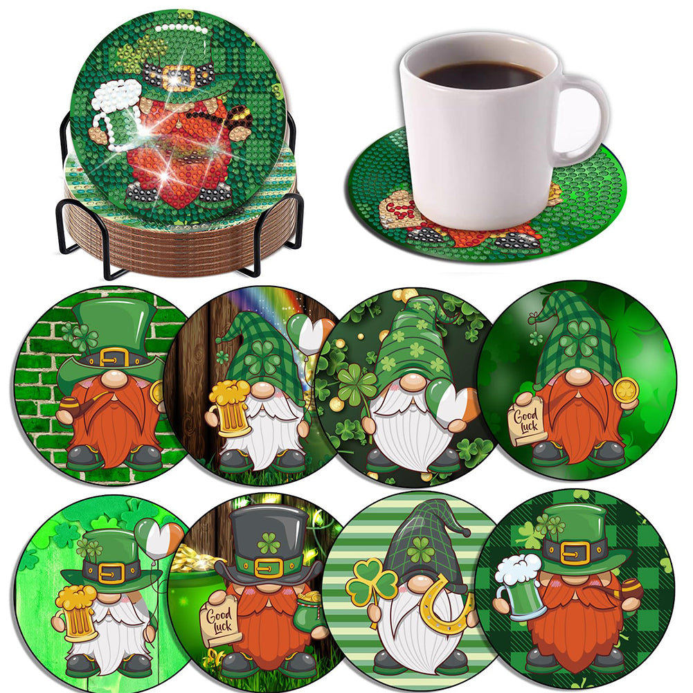 8 PCS Acrylic Diamond Painting Coasters Kits with Holder (Saint Patricks Day)